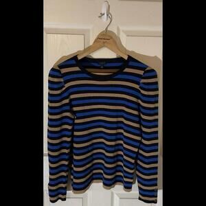 TALBOTS Women’s Large Striped Sweater Navy Blue Tan